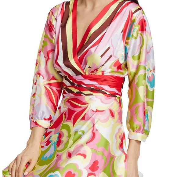 Teri Jon by Rickie Freeman Floral V Neck Multicolor Cocktail Dress - Picture 5 of 14